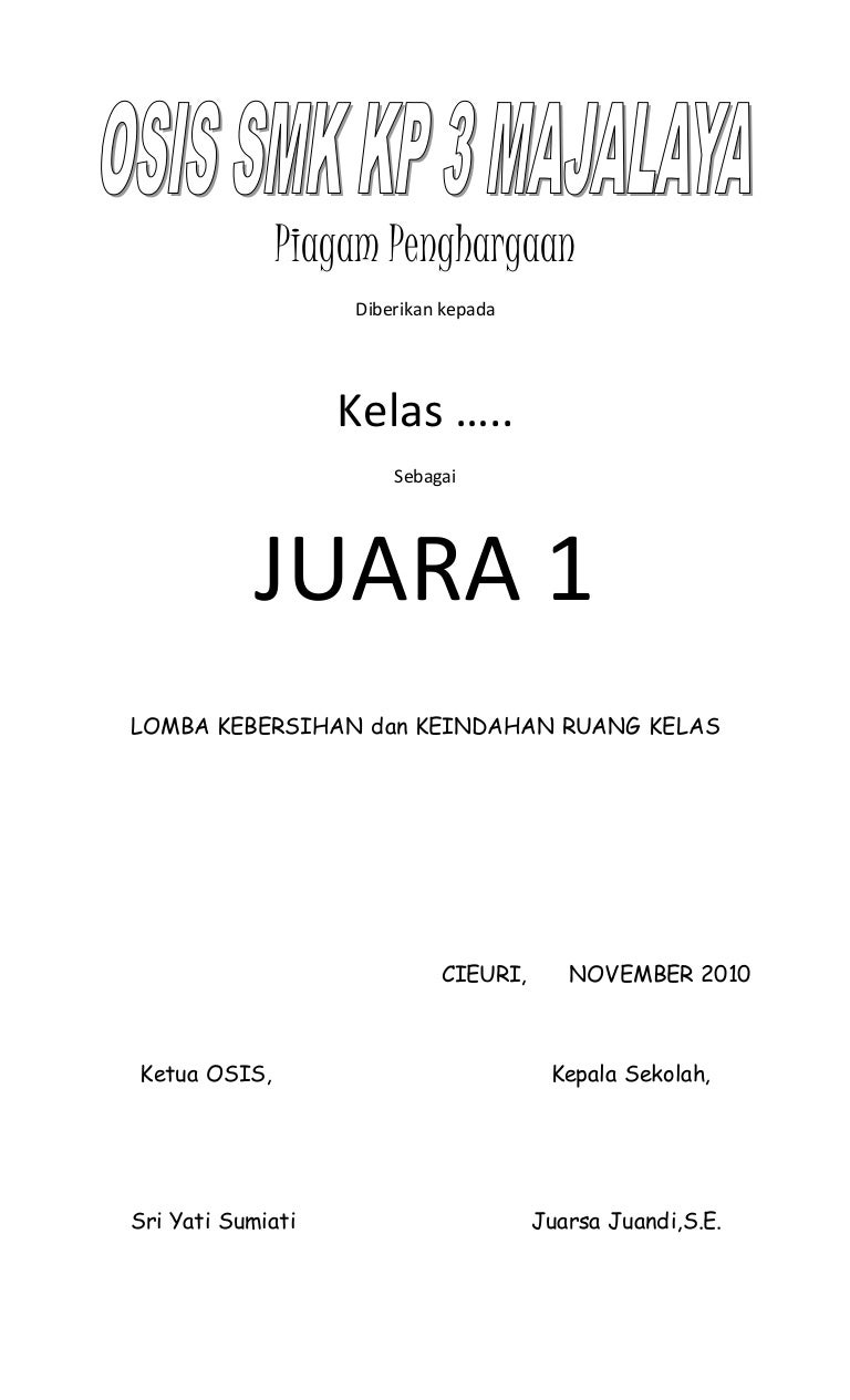 Detail Contoh Piagam Penghargaan Juara Kebersihan Kelas Nomer 23