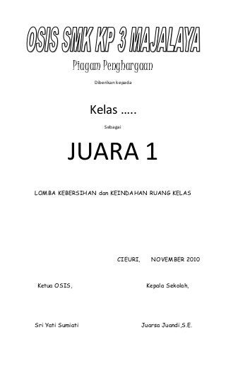 Detail Contoh Piagam Penghargaan Juara Kebersihan Kelas Nomer 33