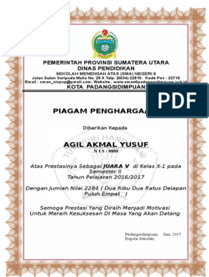 Detail Contoh Piagam Penghargaan Juara Kelas Keren Format Word Nomer 24