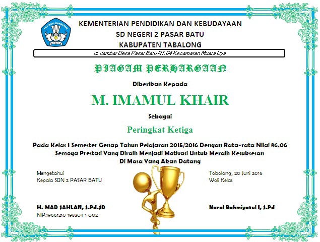 Detail Contoh Sertifikat Juara Kelas Doc Nomer 12