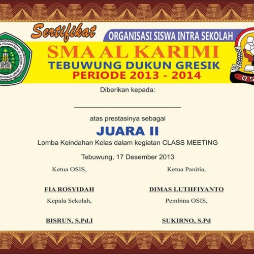 Detail Desain Sertifikat Juara Kelas Nomer 40