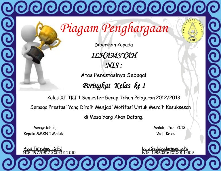 Detail Download Format Piagam Penghargaan Juara Kelas Nomer 14