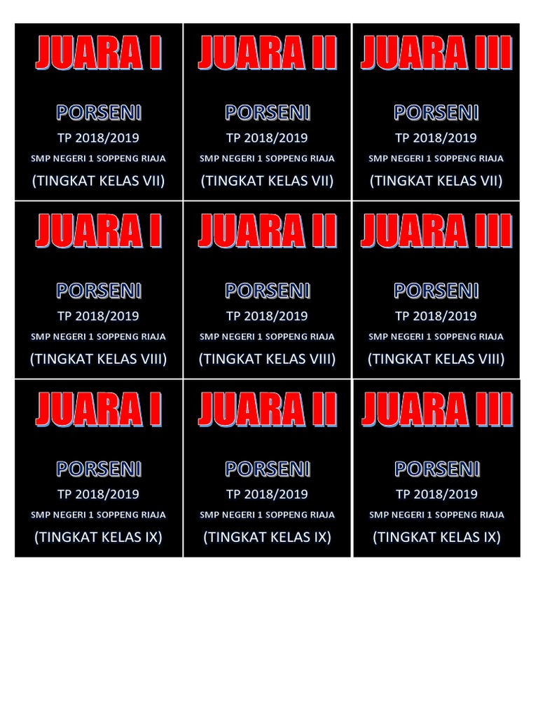 Detail Format Label Piala Juara Kelas Nomer 2