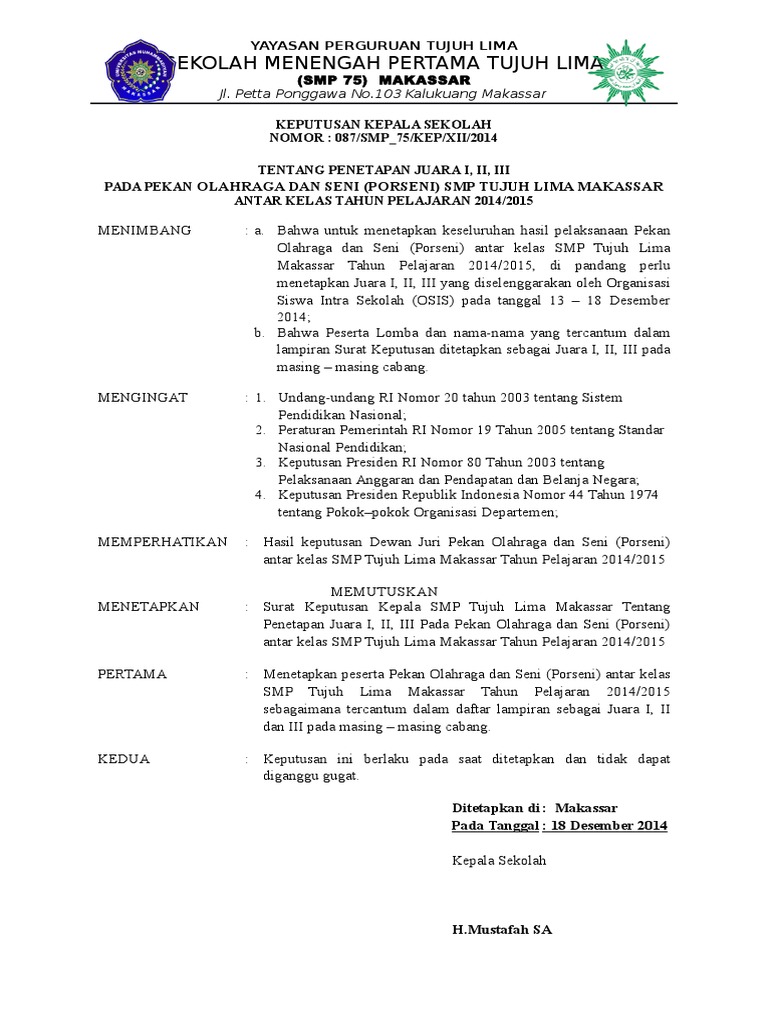 Detail Format Sk Penetapan Juara Kelas Nomer 4