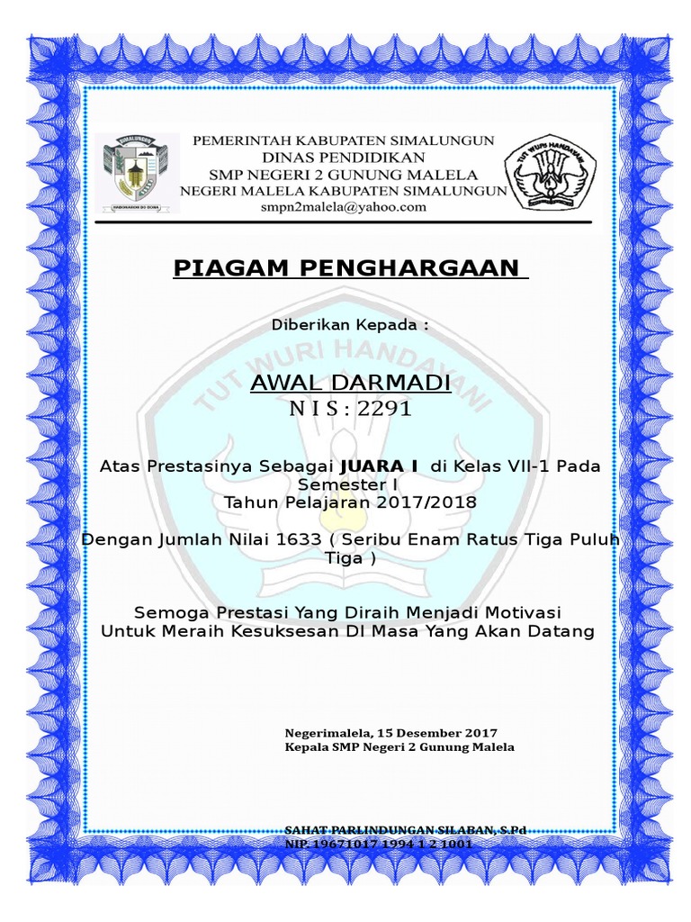 Detail Free Download Piagam Juara Kelas Nomer 31