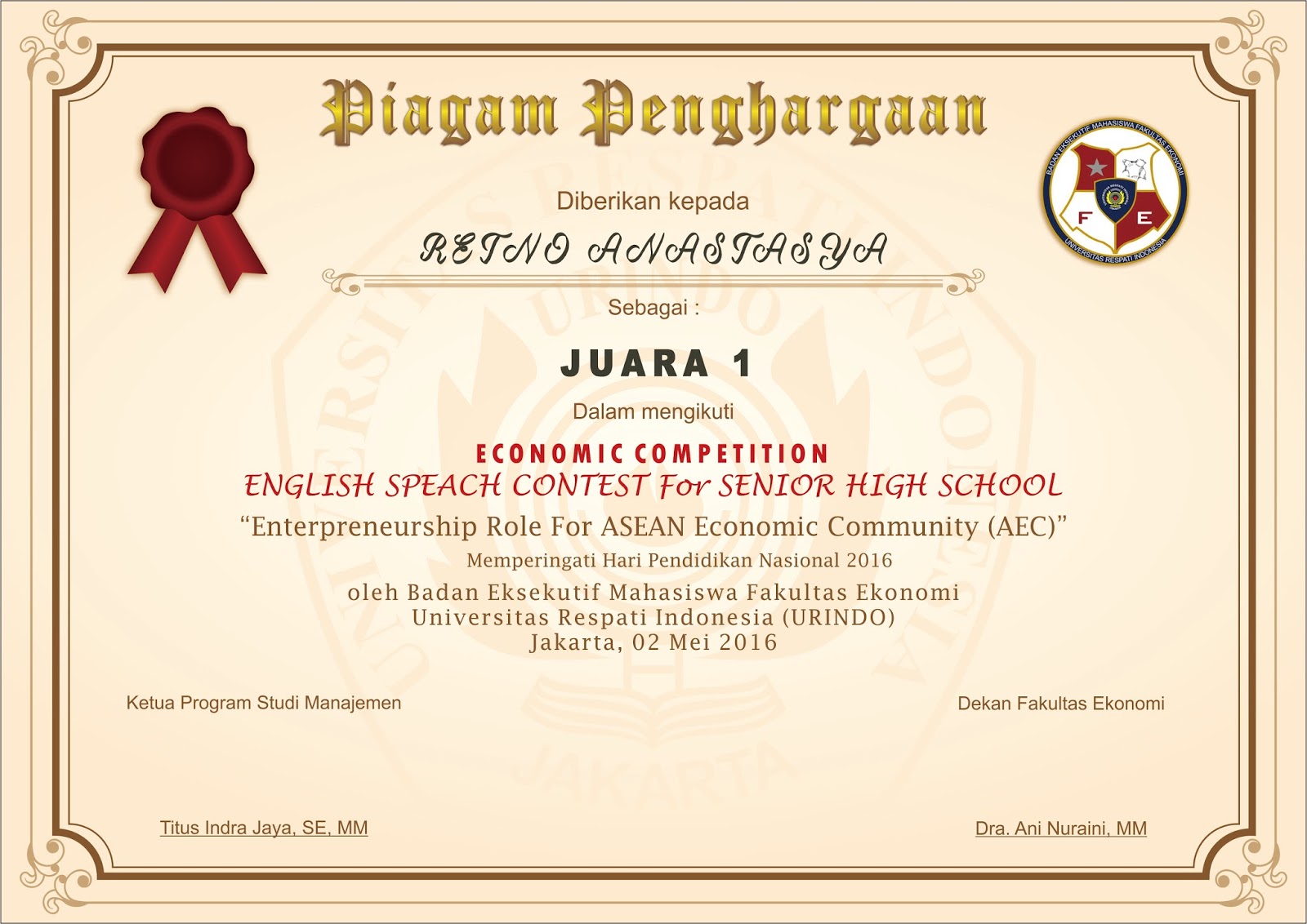 Detail Piagam Penghargaan Juara Kelas Cdr Nomer 11