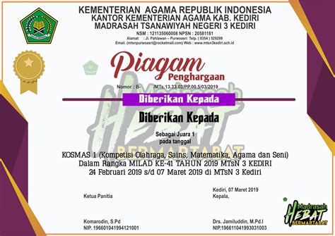 Detail Piagam Penghargaan Juara Kelas Cdr Nomer 32