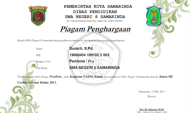 Detail Piagam Penghargaan Juara Kelas Smp Xls Nomer 56