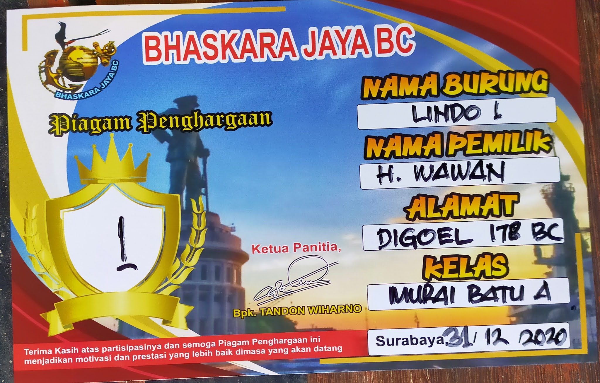 Detail Settingan Piagam Juara Kelas Nomer 38