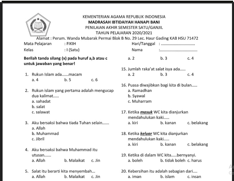 Detail Soal Aqidah Kelas 1 Sang Juara Nomer 3