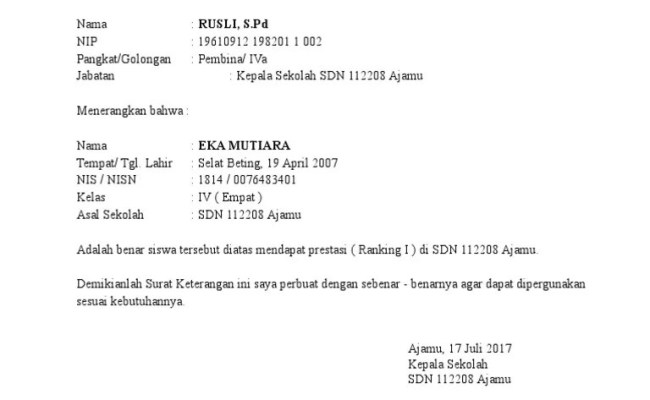 Detail Surat Keterangan Bahwa Juara Kelas Nomer 20