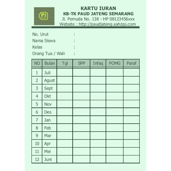Desain Kartu Pembayaran Spp - KibrisPDR