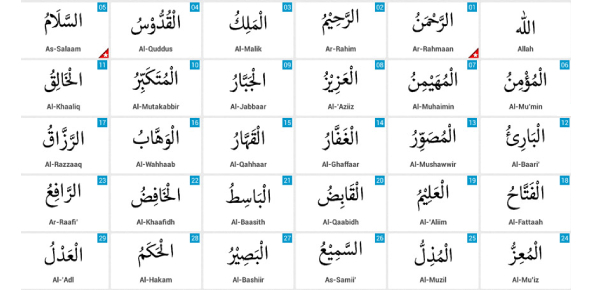 Detail Images Of 99 Names Of Allah Nomer 40