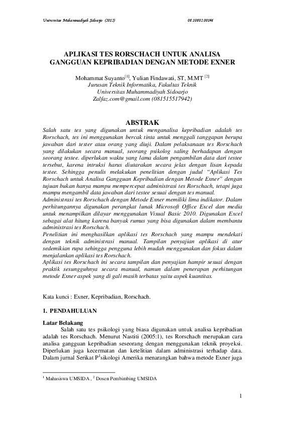 Detail Interpretasi Tes Rorschach Nomer 29