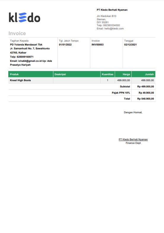Detail Invoice Tagihan Contoh Invoice Nomer 13