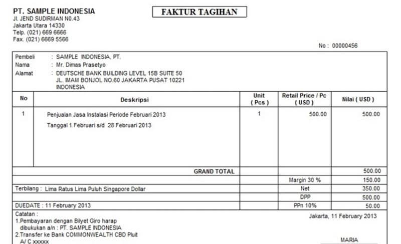 Detail Invoice Tagihan Contoh Invoice Nomer 47