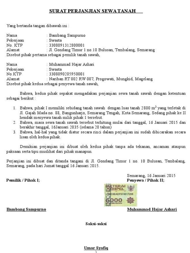 Detail Isi Surat Perjanjian Nomer 11