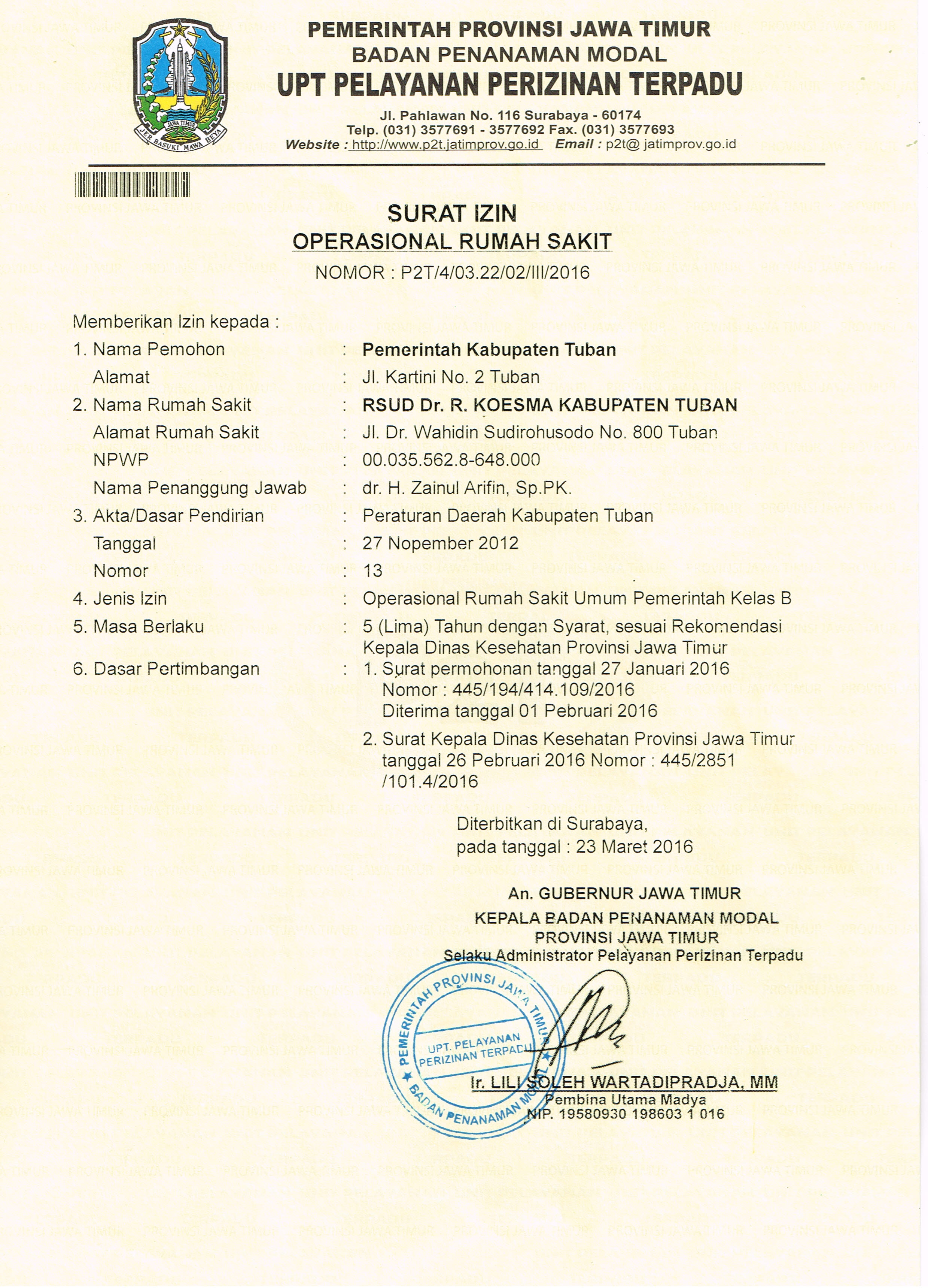 Izin Operasional Rumah Sakit - KibrisPDR