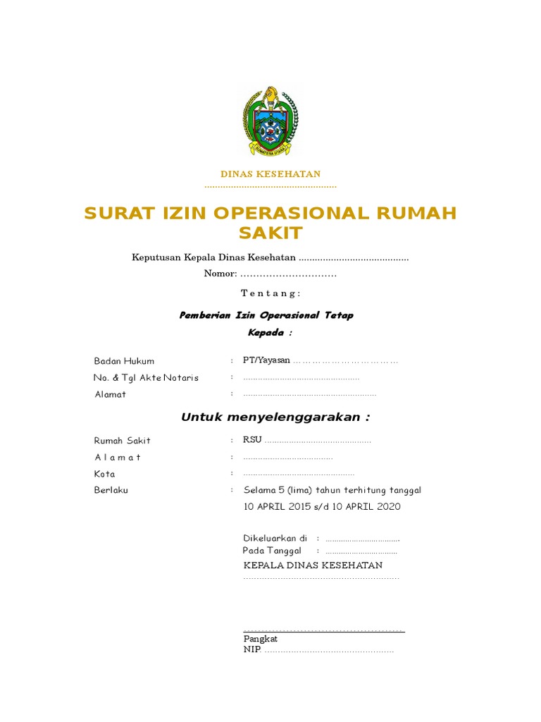 Detail Izin Operasional Rumah Sakit Nomer 15