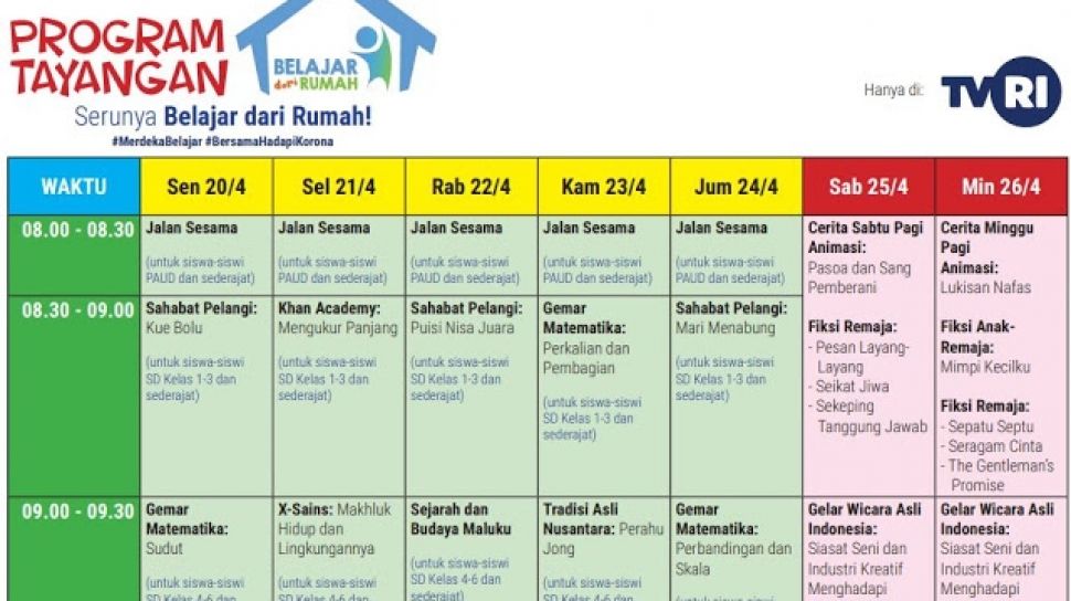 Jadwal Belajar Di Rumah - KibrisPDR