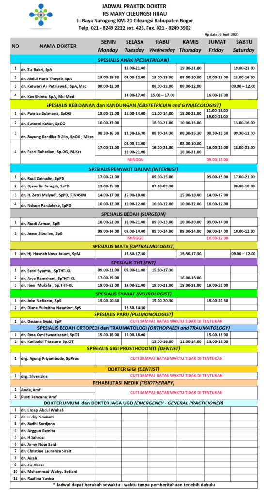 Detail Jadwal Dokter Rumah Sakit Mary Cileungsi Nomer 26