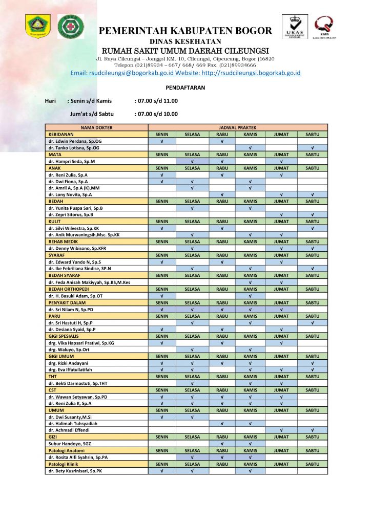 Detail Jadwal Dokter Rumah Sakit Tugu Ibu Nomer 32