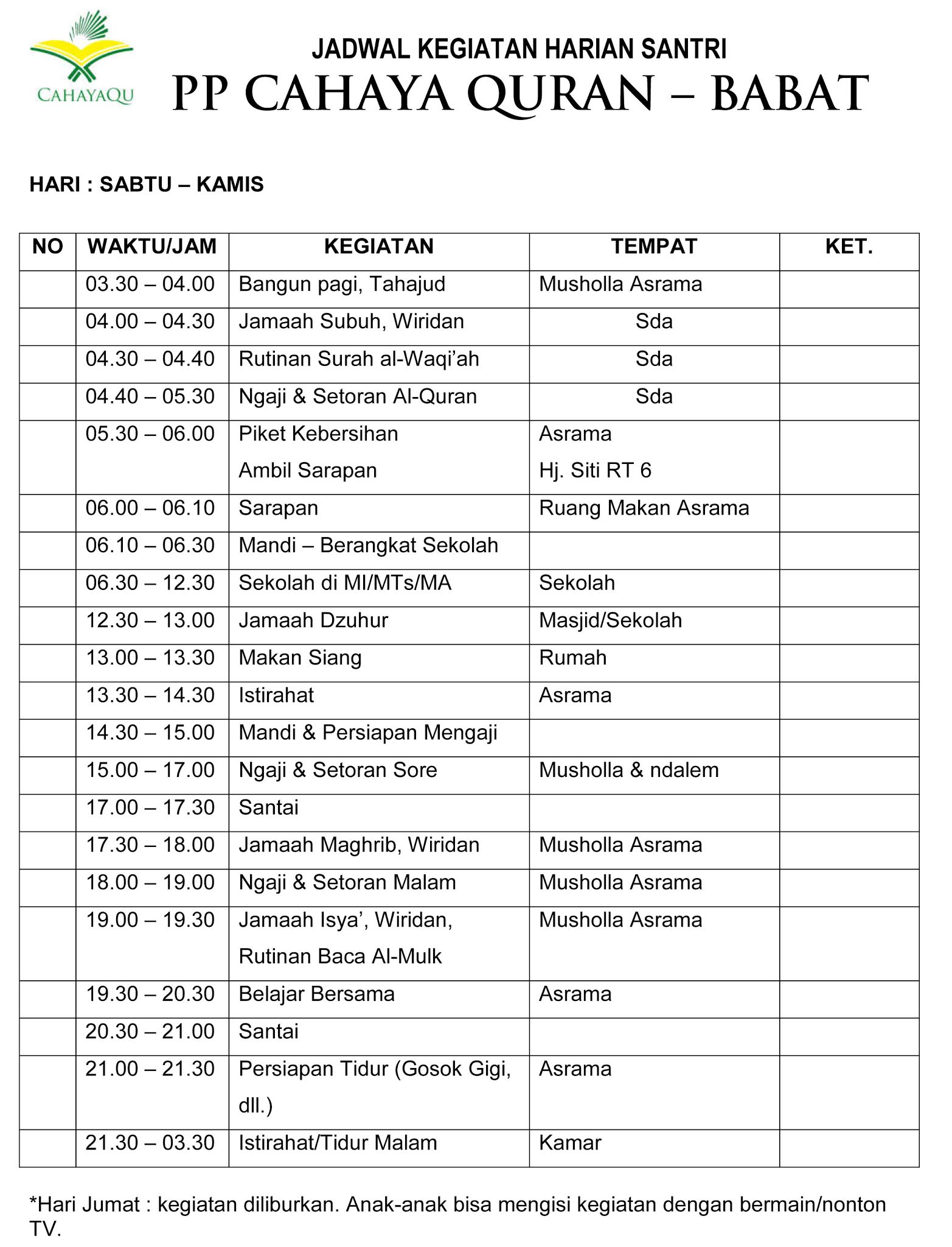 Detail Jadwal Keseharian Di Rumah Nomer 18