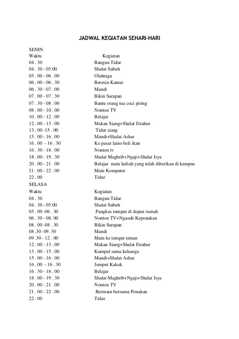 Detail Jadwal Keseharian Di Rumah Nomer 9