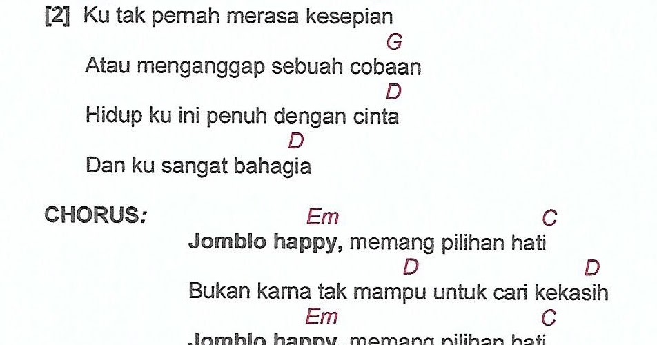 Detail Jomblo Happy Chord Nomer 4