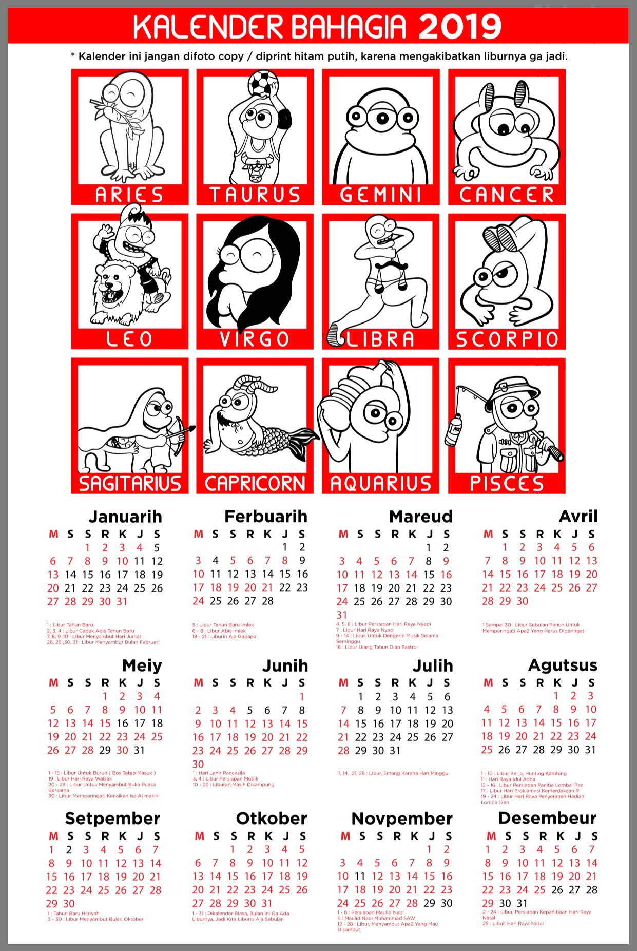 Detail Kalender 2019 Hitam Putih Nomer 43