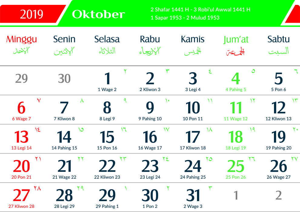 Detail Kalender 2019 Oktober Nomer 5