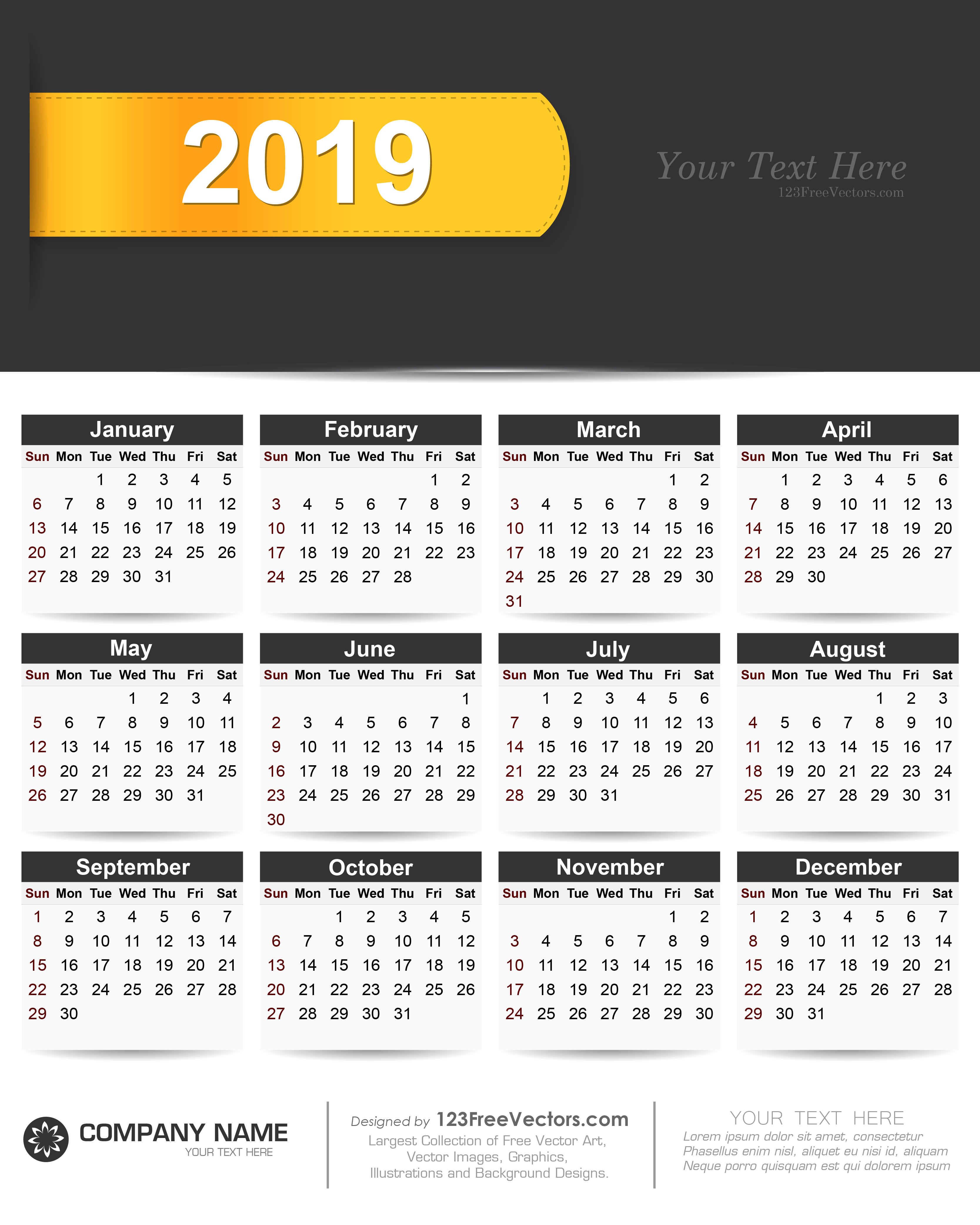 Detail Kalender 2019 Vector Free Download Nomer 2