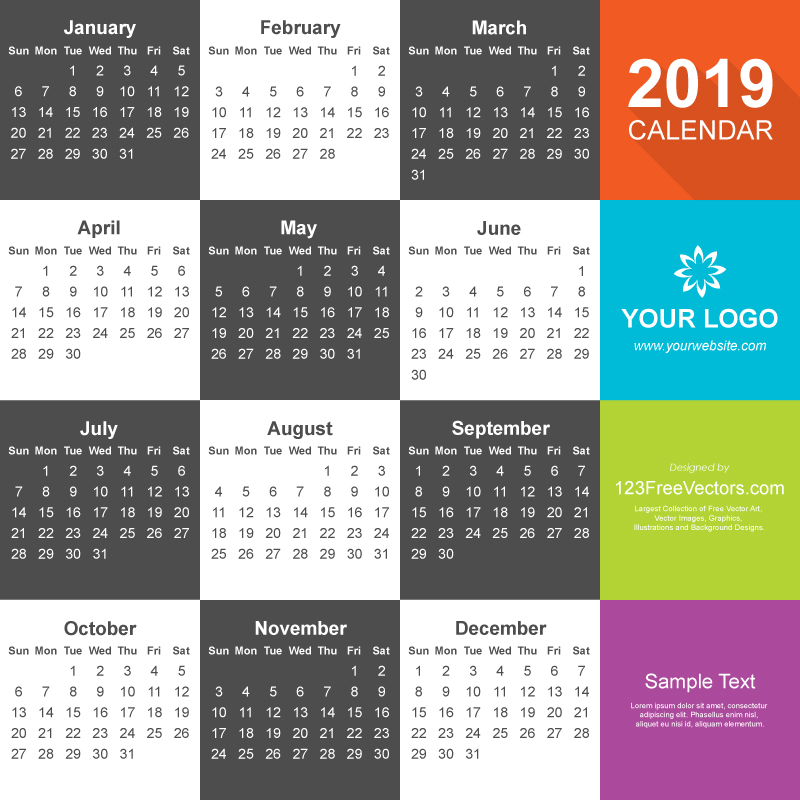 Detail Kalender 2019 Vector Free Download Nomer 19