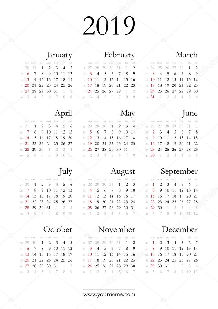 Detail Kalender 2019 Vector Free Download Nomer 21