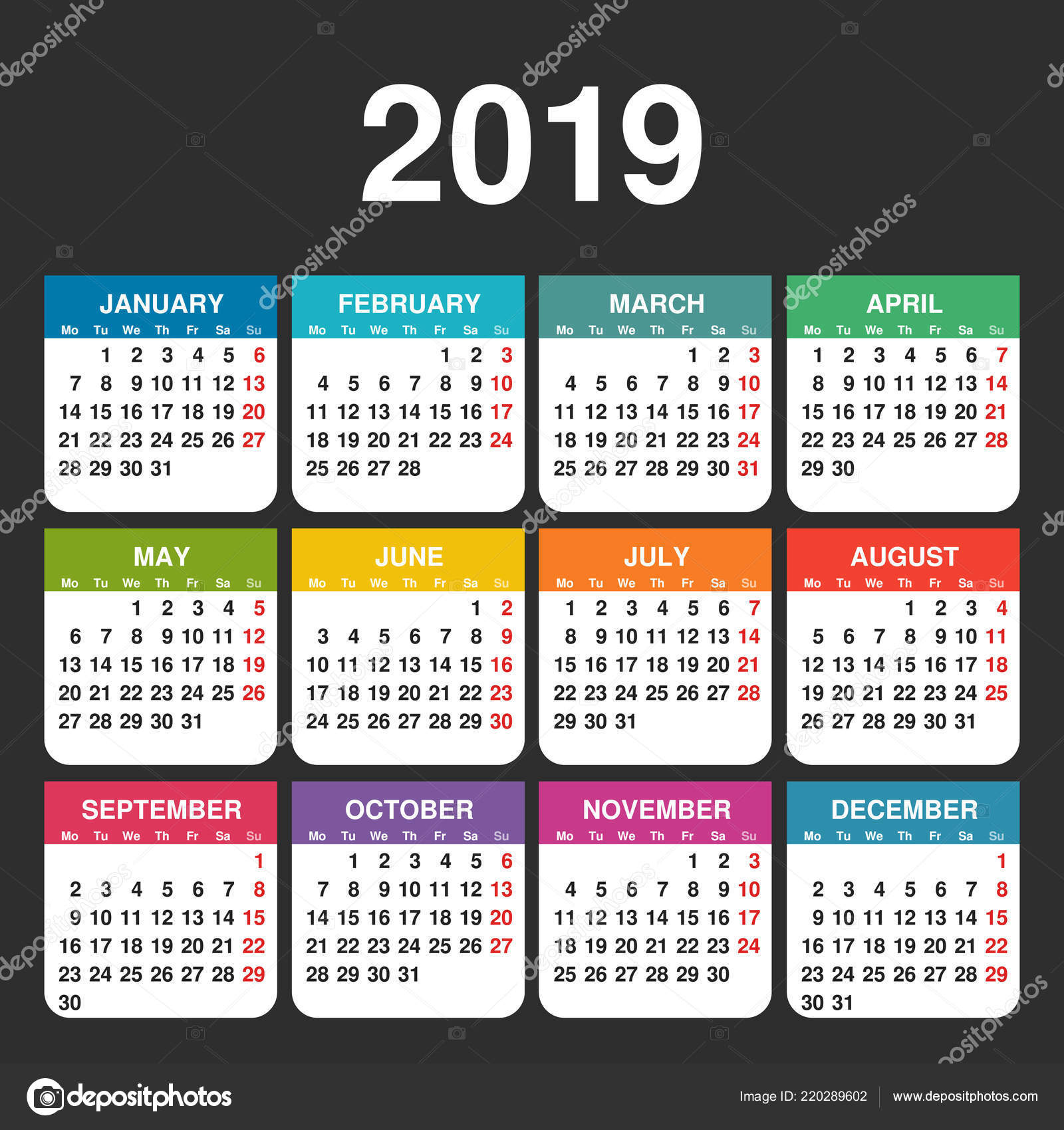 Detail Kalender 2019 Vector Free Download Nomer 30