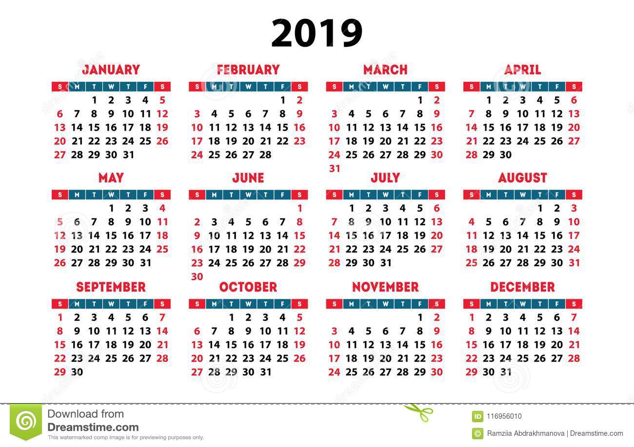 Detail Kalender 2019 Vector Free Download Nomer 49