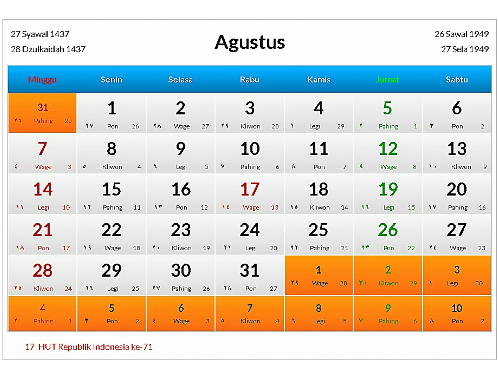 Kalender Agustus 2016 - KibrisPDR