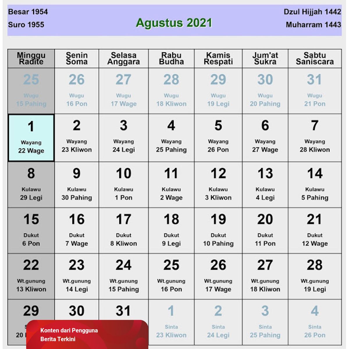 Detail Kalender Agustus 2016 Nomer 20