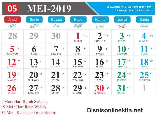 Kalender Bulan Mei 2019 - KibrisPDR