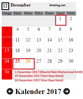 Detail Kalender Desember 2017 Nomer 10
