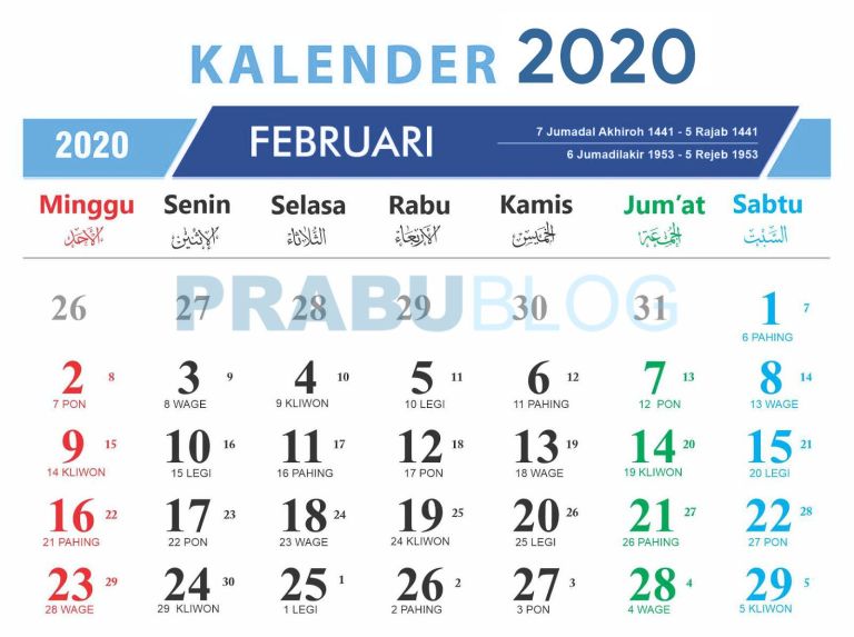 Detail Kalender Februari 2020 Nomer 2