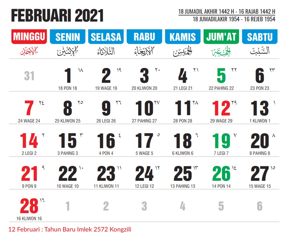 Detail Kalender Februari 2020 Nomer 19