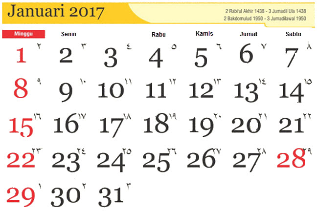 Detail Kalender Januari 2017 Nomer 17