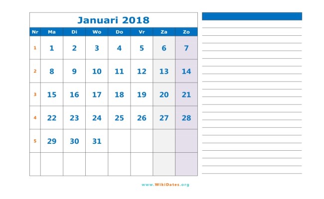 Detail Kalender Januari 2018 Nomer 17