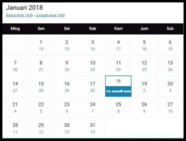 Detail Kalender Januari 2018 Nomer 25