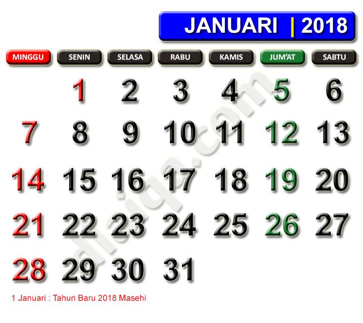 Detail Kalender Januari 2018 Nomer 7