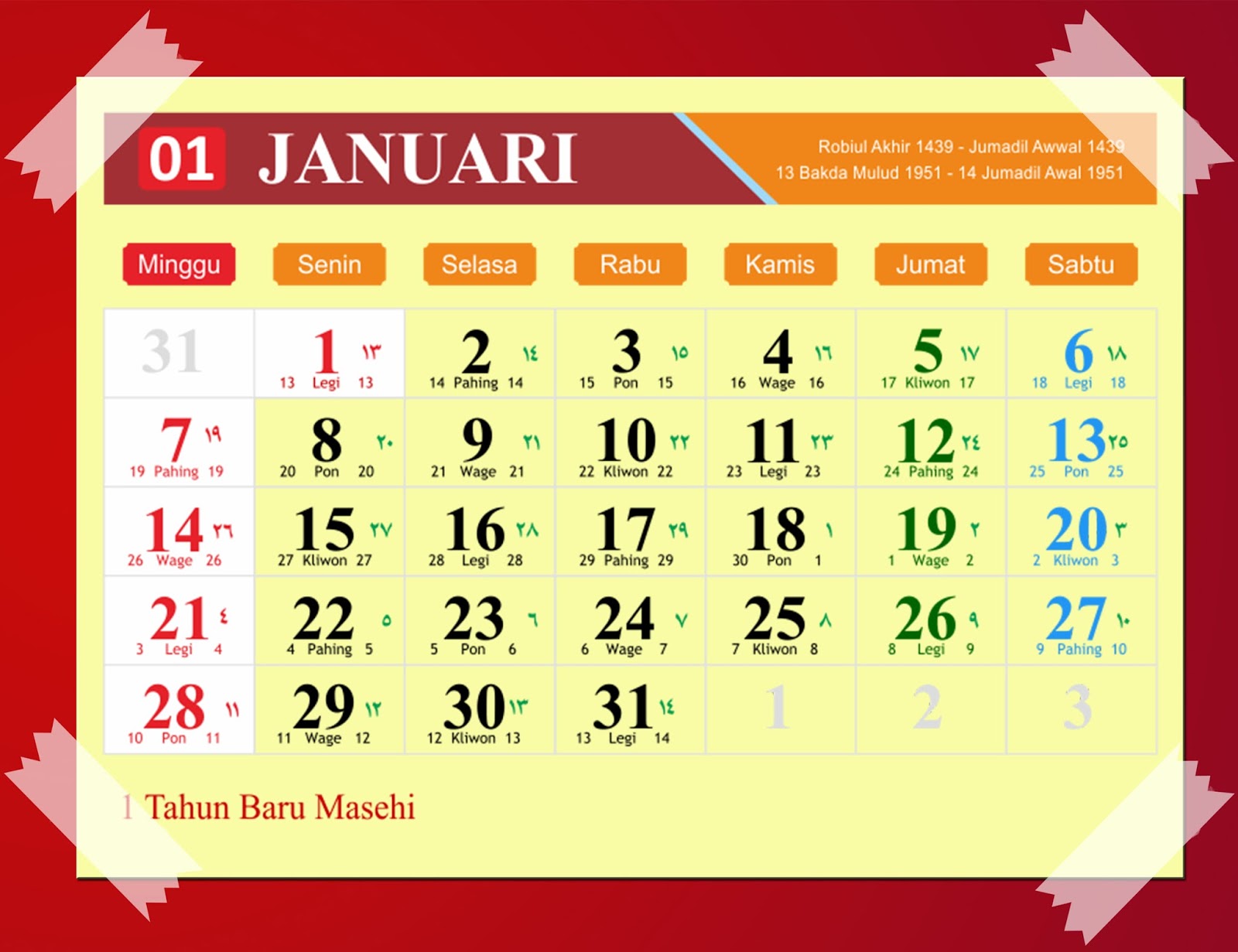 Detail Kalender Januari 2018 Nomer 10