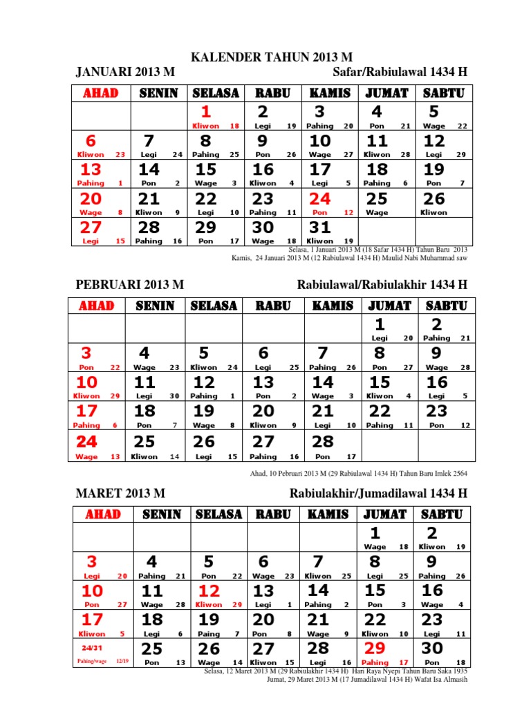 Detail Kalender Maret 2013 Nomer 13