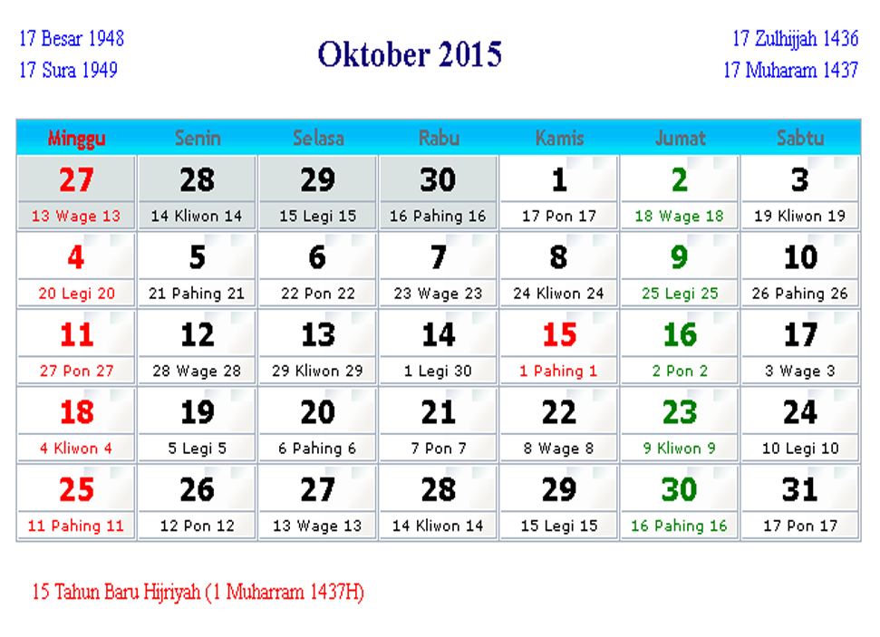 Detail Kalender Oktober 2014 Nomer 15