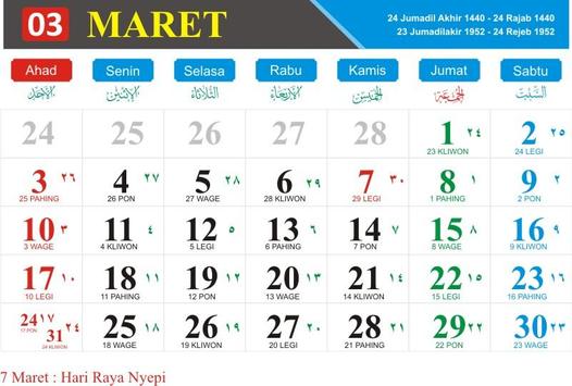 Detail Kalender Tahun 2019 Nomer 24